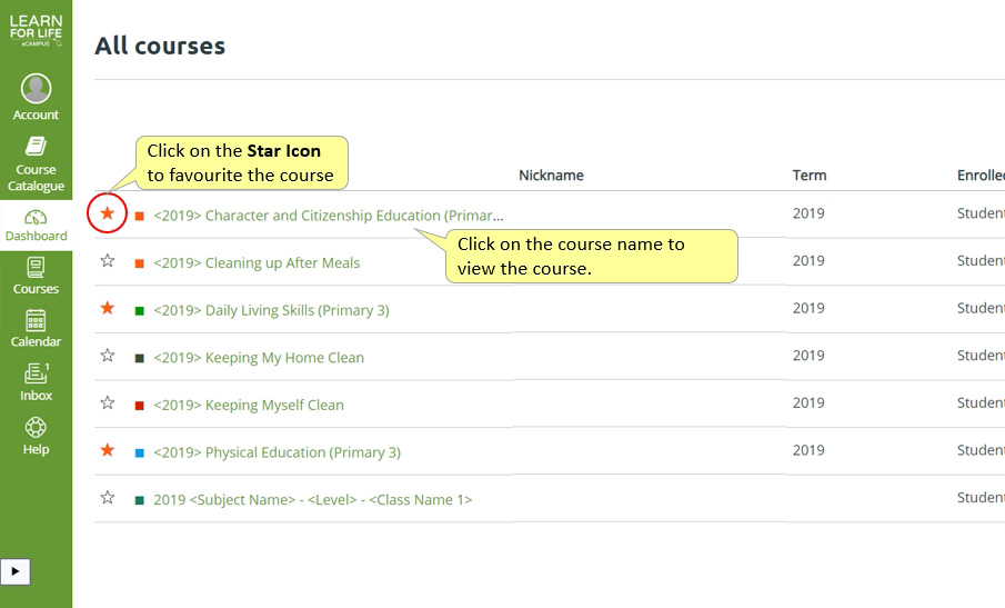 List of All Enroled Courses